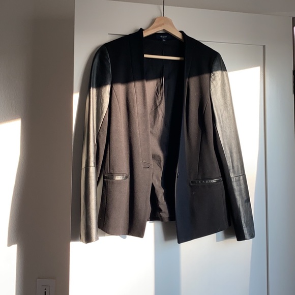 Madewell Leather Sleeve Black Blazer - Picture 4 of 7